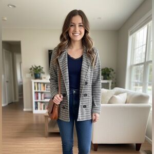 Merona Striped Pea Coat Sz XXL